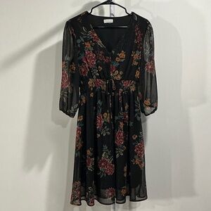 Chenault Black Midi Dress with Floral Accents